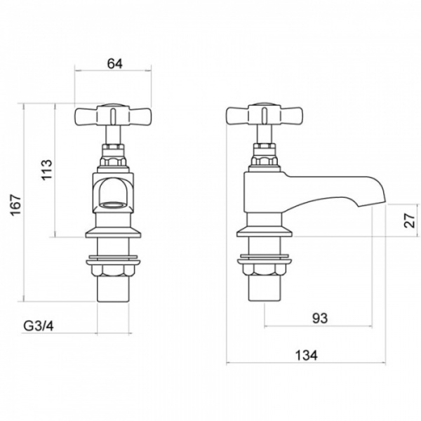 Wisley Traditional Bath Pillar Taps (Pair)